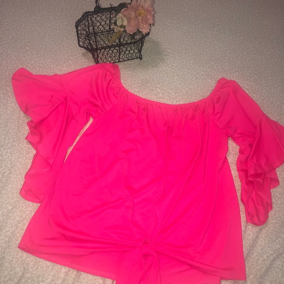 Tops - Hot pink off the shoulder blouse
